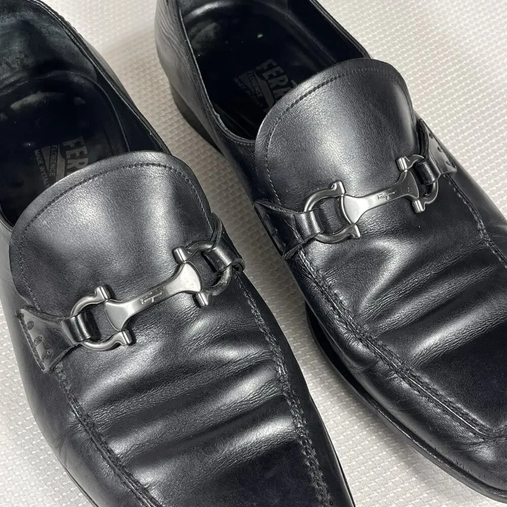 Salvatore Ferragamo Gregory Leather Shoes Size 9.5‎ 2E Made In Italy